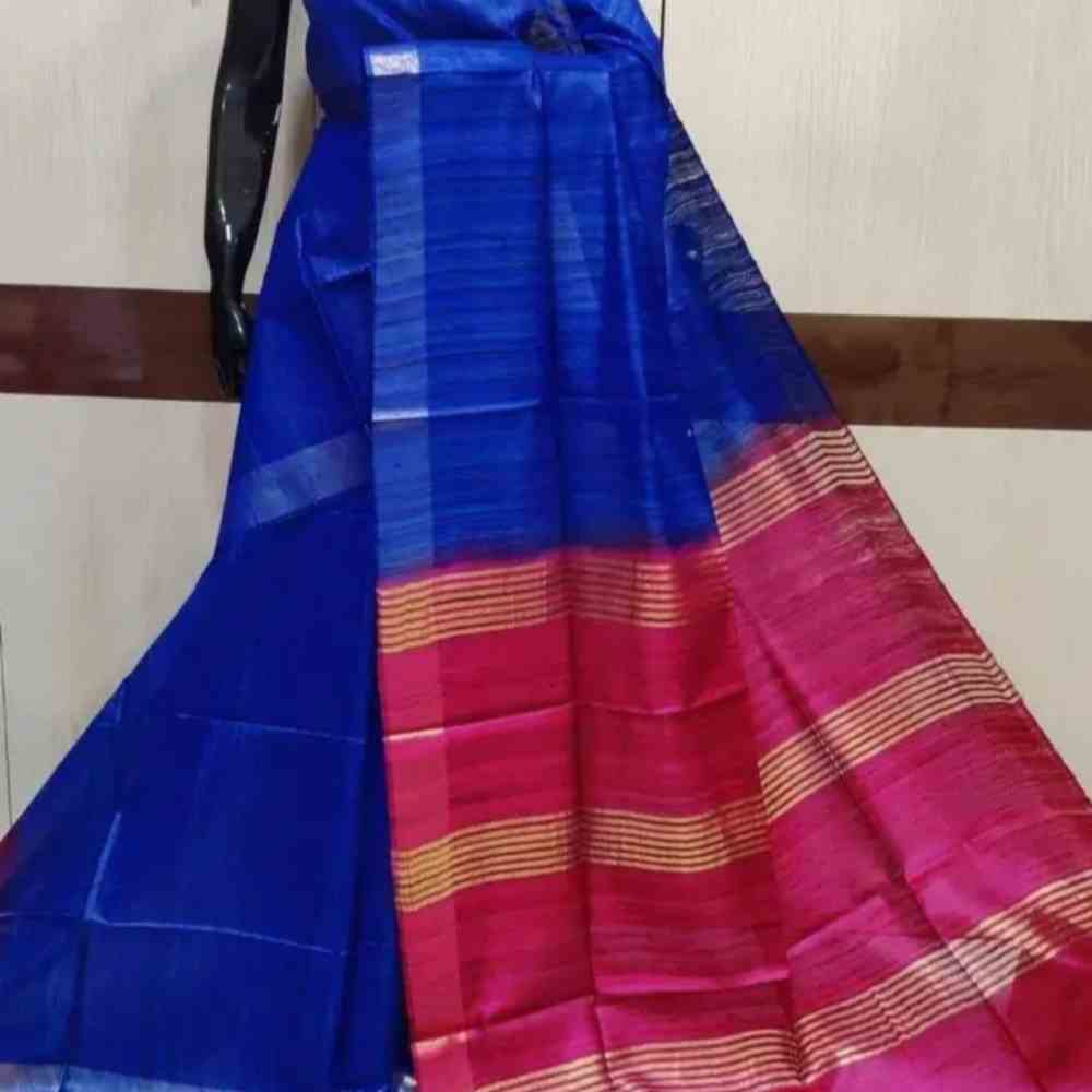 Tussar Ghicha 2-Dye Saree in Blue and Pink